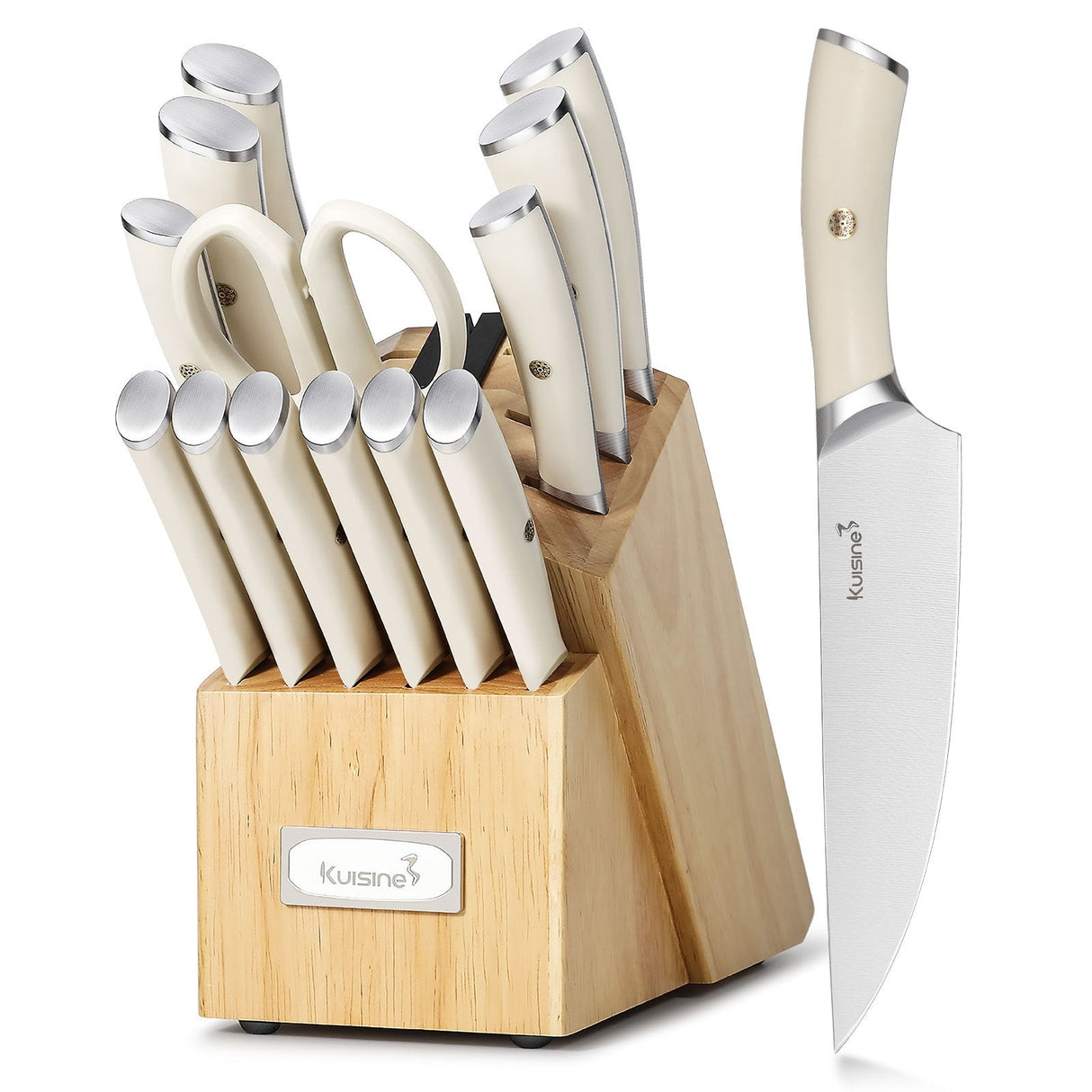 15 Piece German High Carbon Stainless Steel Knife Set with Ergonomic Handle - Kuisine Cutlery High Quality Kitchen Chef Knife Set