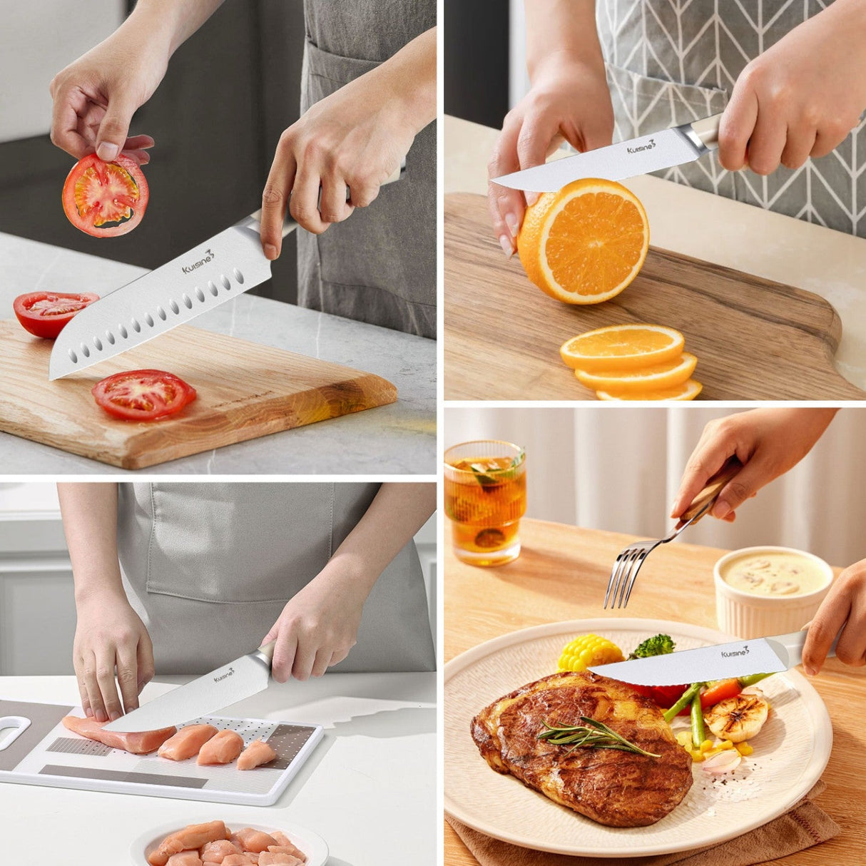 15 Piece German High Carbon Stainless Steel Knife Set with Ergonomic Handle - Kuisine Cutlery High Quality Kitchen Chef Knife Set