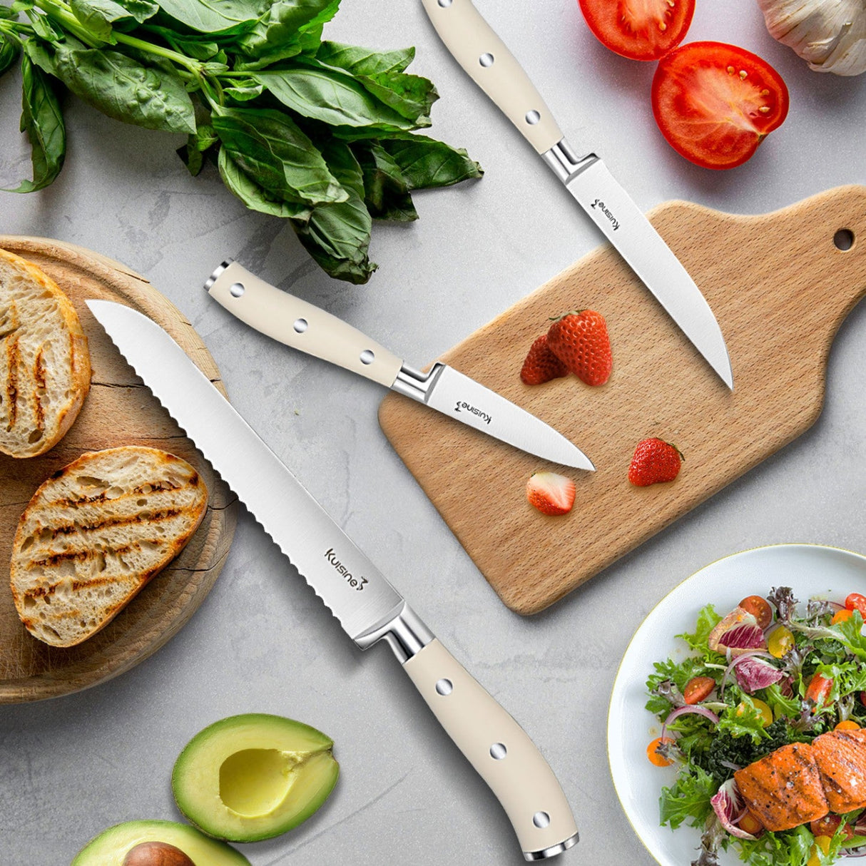 15 Piece High Carbon Stainless Steel Chef Knife Set with Built-in Sharpener - Kuisine Cutlery High Quality Kitchen Chef Knife Set