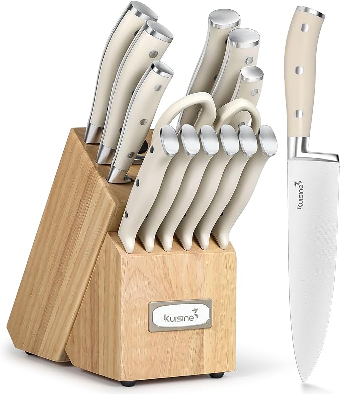 15pcs Kitchen Knife Set with Sharpener - Ultra Sharp High Carbon Stainless Steel