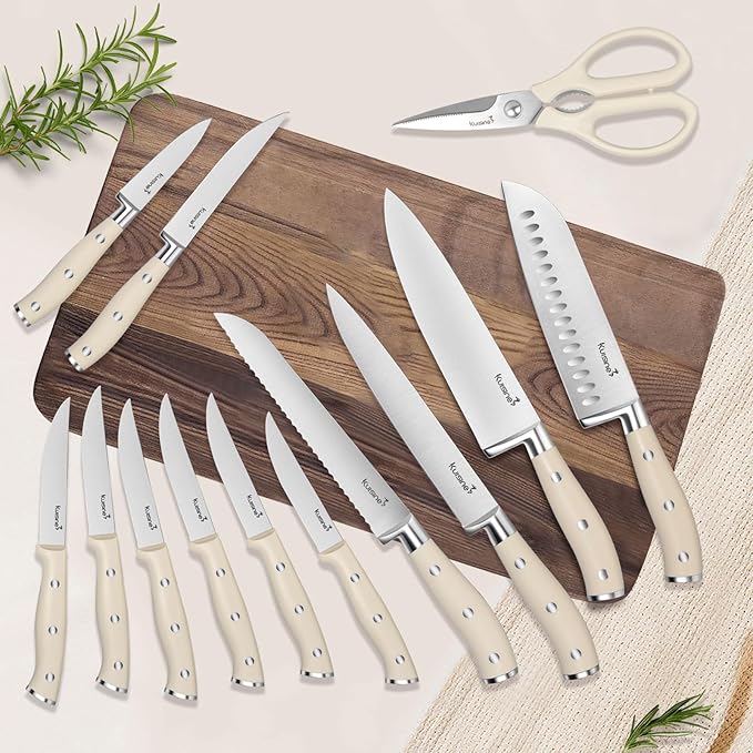 15pcs Kitchen Knife Set with Sharpener - Ultra Sharp High Carbon Stainless Steel
