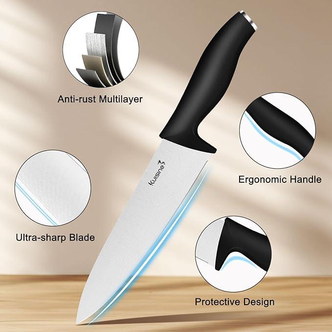 15 Piece Premium Chef Knife Set with Ergonomic Non-Slip Handle - Kuisine Cutlery High Quality Kitchen Chef Knife Set