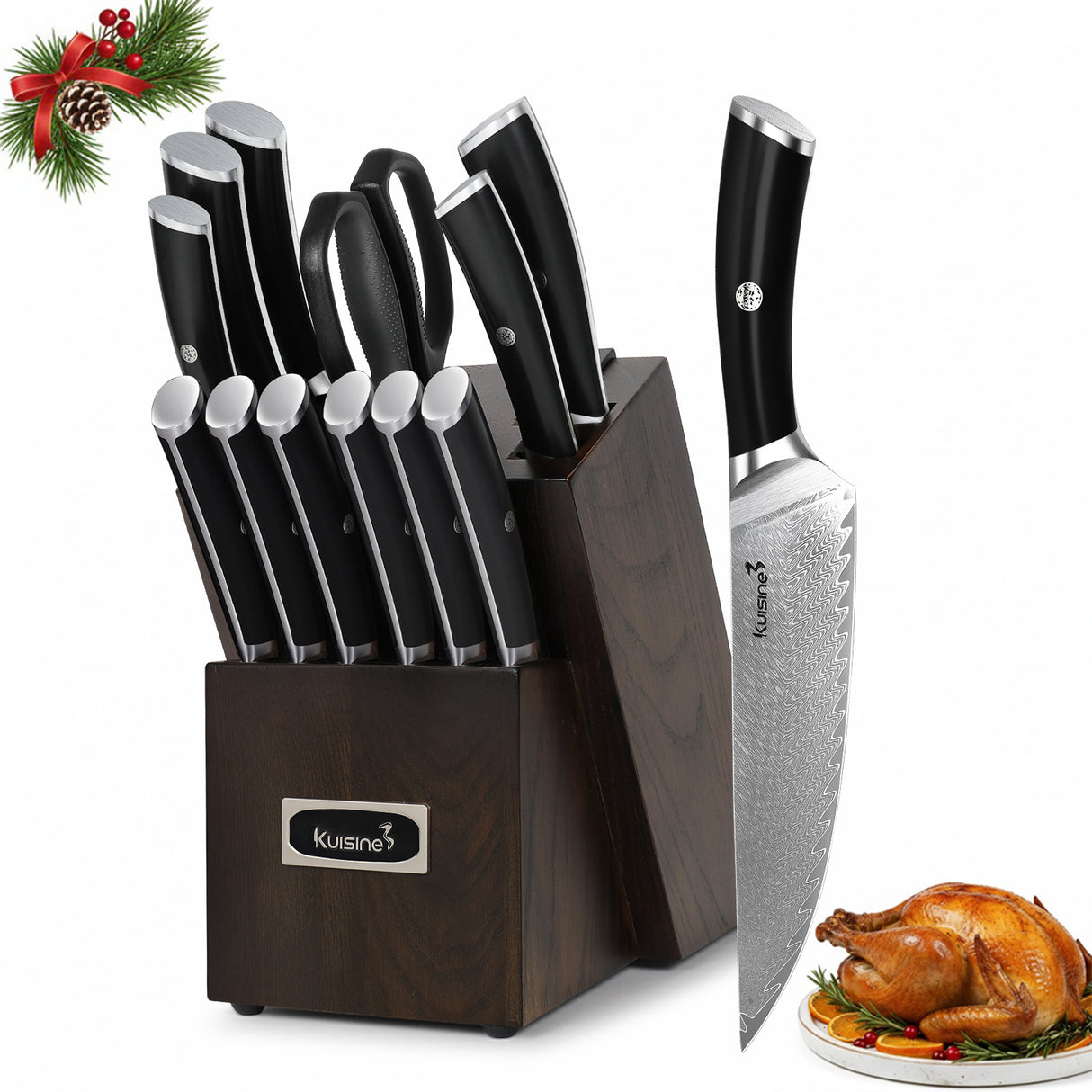 14 Piece Luxury Authentic Damascus Knife Set with Ergonomic Non-Slip Handle