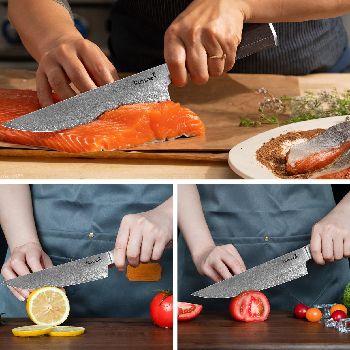 12 Piece Damascus Steel Kitchen Knife Set with Ergonomic Wood Handle - Kuisine Cutlery High Quality Kitchen Chef Knife Set