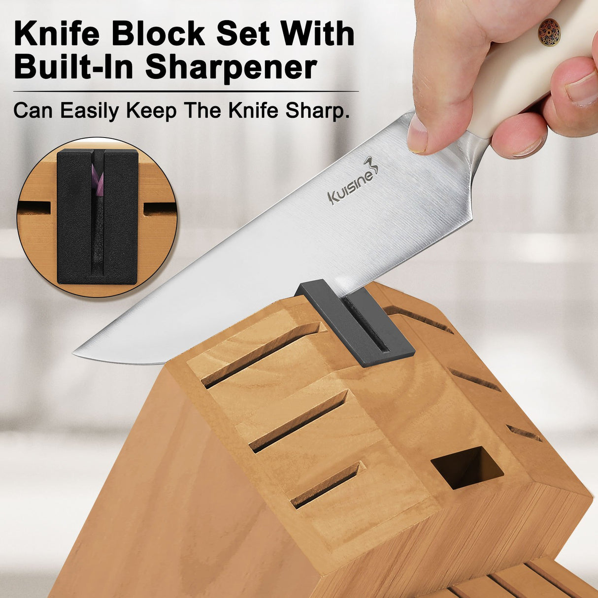 15 Piece Premium Knife Block Set with Ergonomic Handle - Kuisine Cutlery High Quality Kitchen Chef Knife Set