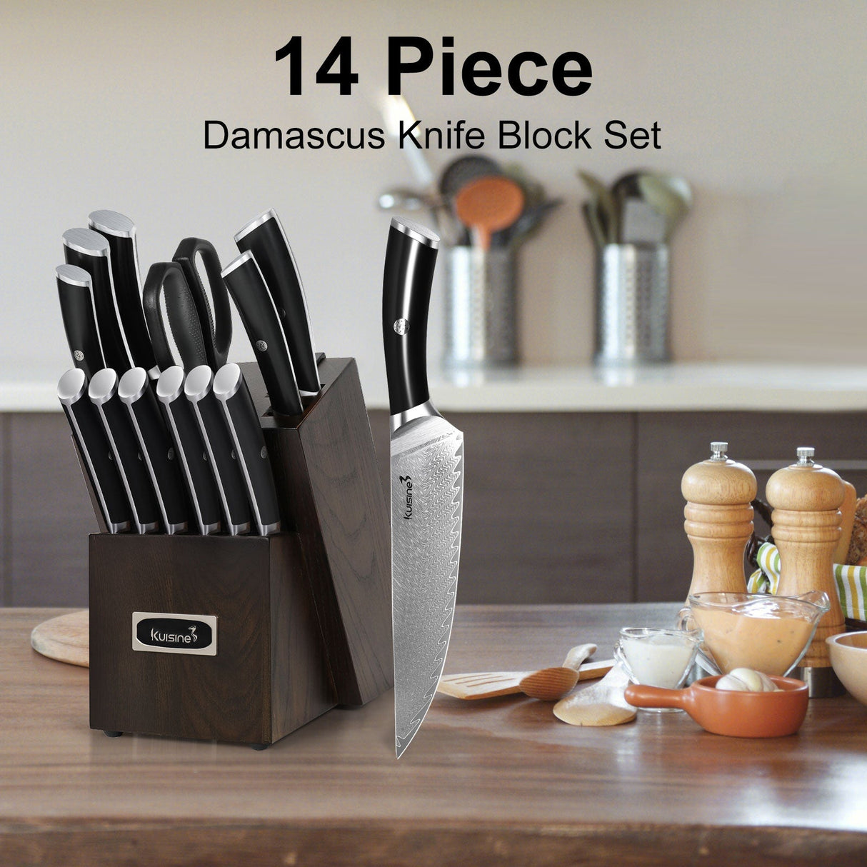 14 Piece Luxury Knife Sets includes steak knives Knives , chef knives etc - Kitchen Knives for Men - Damascus Knife Set with Sharpener Sharpens Your Knives