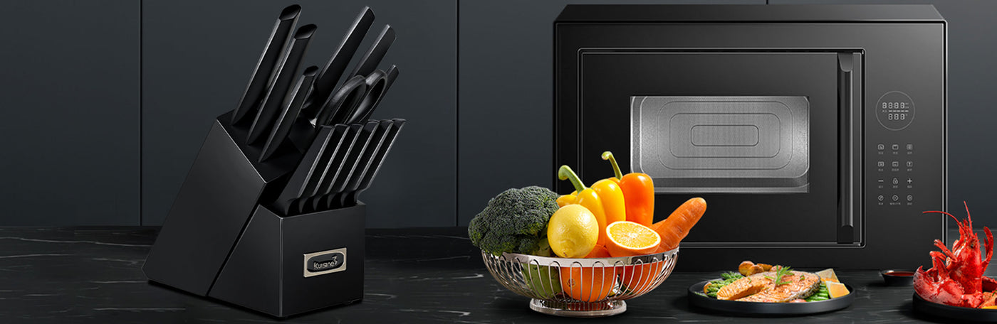 Kuisine black knife block set features a special black coating on its stainless steel blades, preventing oxidation and ensuring long-lasting durability. The kitchen knives and block set is crafted using high carbon stainless steel, providing exceptional durability and exquisite craftsmanship. These knives are easy to clean and designed to significantly extend their lifespan. Resistant to stains and rust, this black knife block set can be used frequently or after long periods of inactivity, maximizing the li