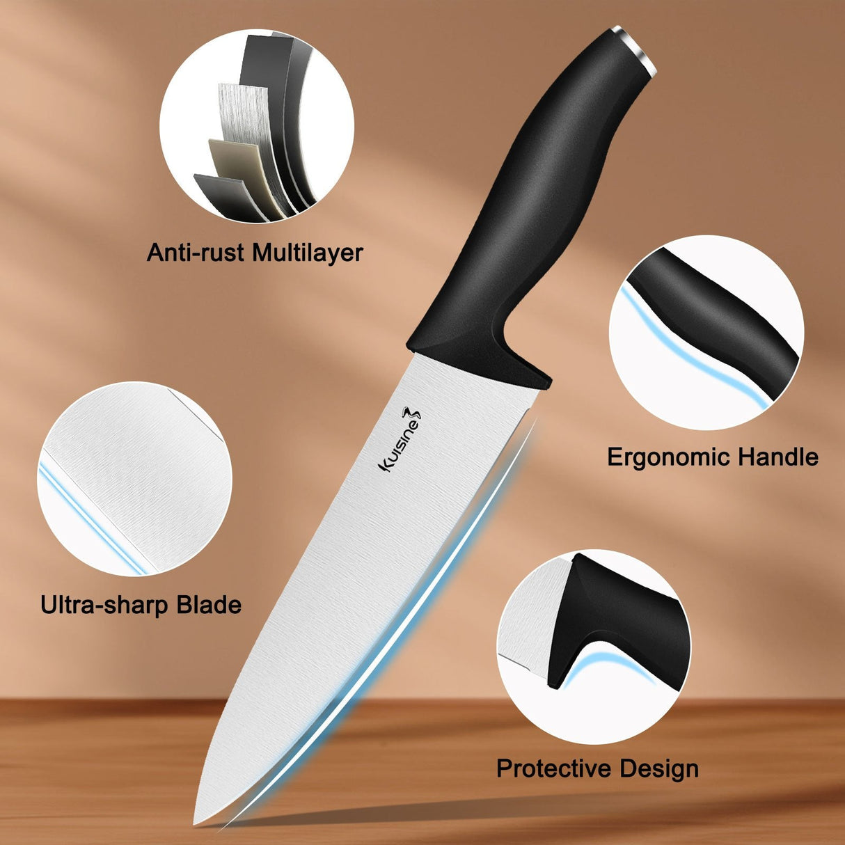 15 Piece Sharp Chef Knife Set with Ergonomic Handle - Kuisine Cutlery High Quality Kitchen Chef Knife Set