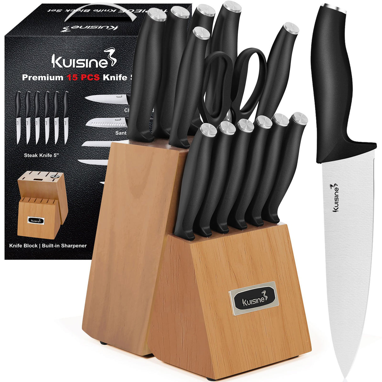 15 Piece Sharp Chef Knife Set with Ergonomic Handle - Kuisine Cutlery High Quality Kitchen Chef Knife Set