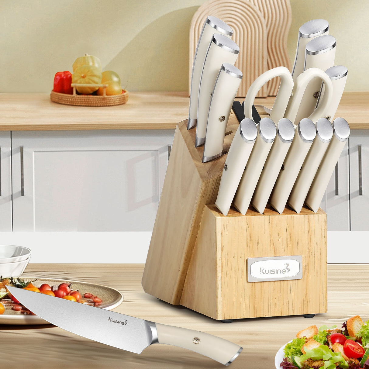 15 Piece German High Carbon Stainless Steel Knife Set with Ergonomic Handle - Kuisine Cutlery High Quality Kitchen Chef Knife Set