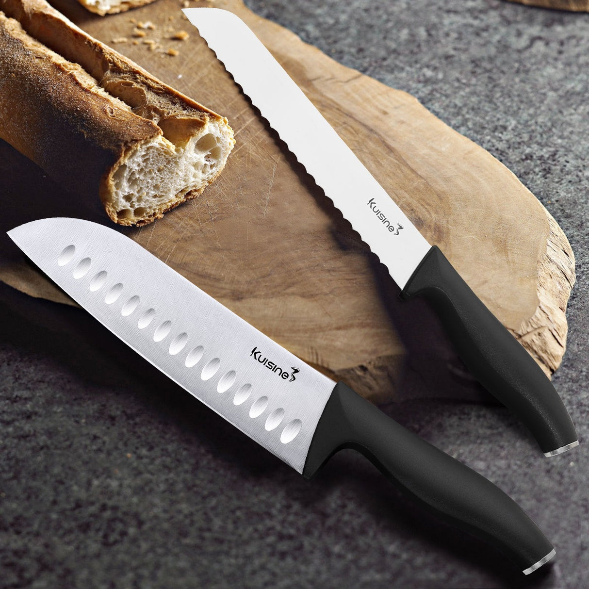 15 Piece High Carbon Stainless Steel Knife Block Set with Built-in Sharpener - Kuisine Cutlery High Quality Kitchen Chef Knife Set