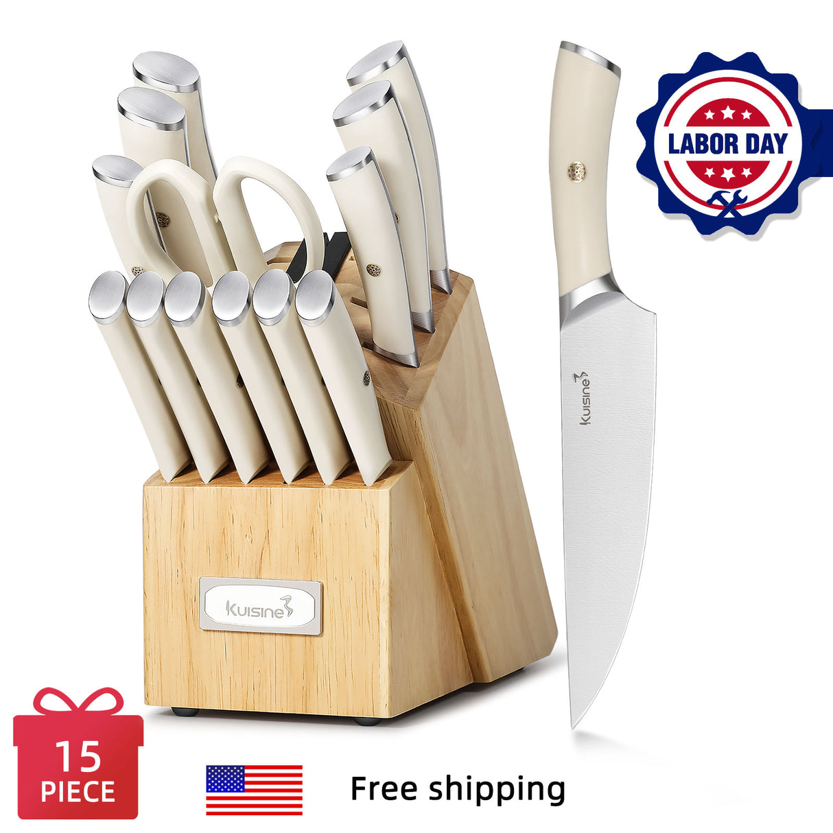 15 Piece German High Carbon Stainless Steel Knife Set with Ergonomic Handle