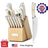 15 Piece German High Carbon Stainless Steel Knife Set with Ergonomic Handle