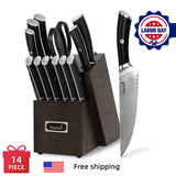 14 Piece Luxury Authentic Damascus Knife Set with Ergonomic Non-Slip Handle