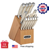 15 Piece High Carbon Stainless Steel Chef Knife Set with Built-in Sharpener