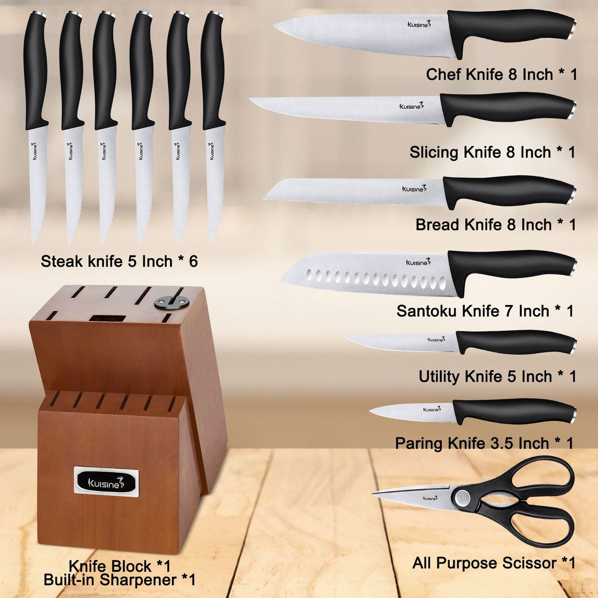 15 Piece Ultra Sharp Blade Chef Knife Set with Ergonomic Handle