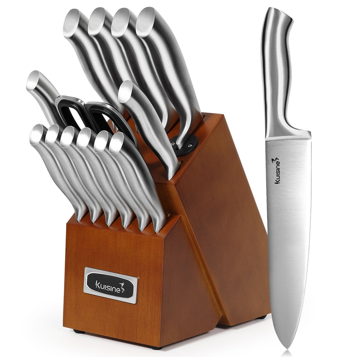 15 Piece High-Carbon Stainless Steel Knife Block Set with One-Piece Construcion