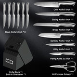 15 Piece High Carbon Stainless Steel Knife Block Sets for Easy Cleaning