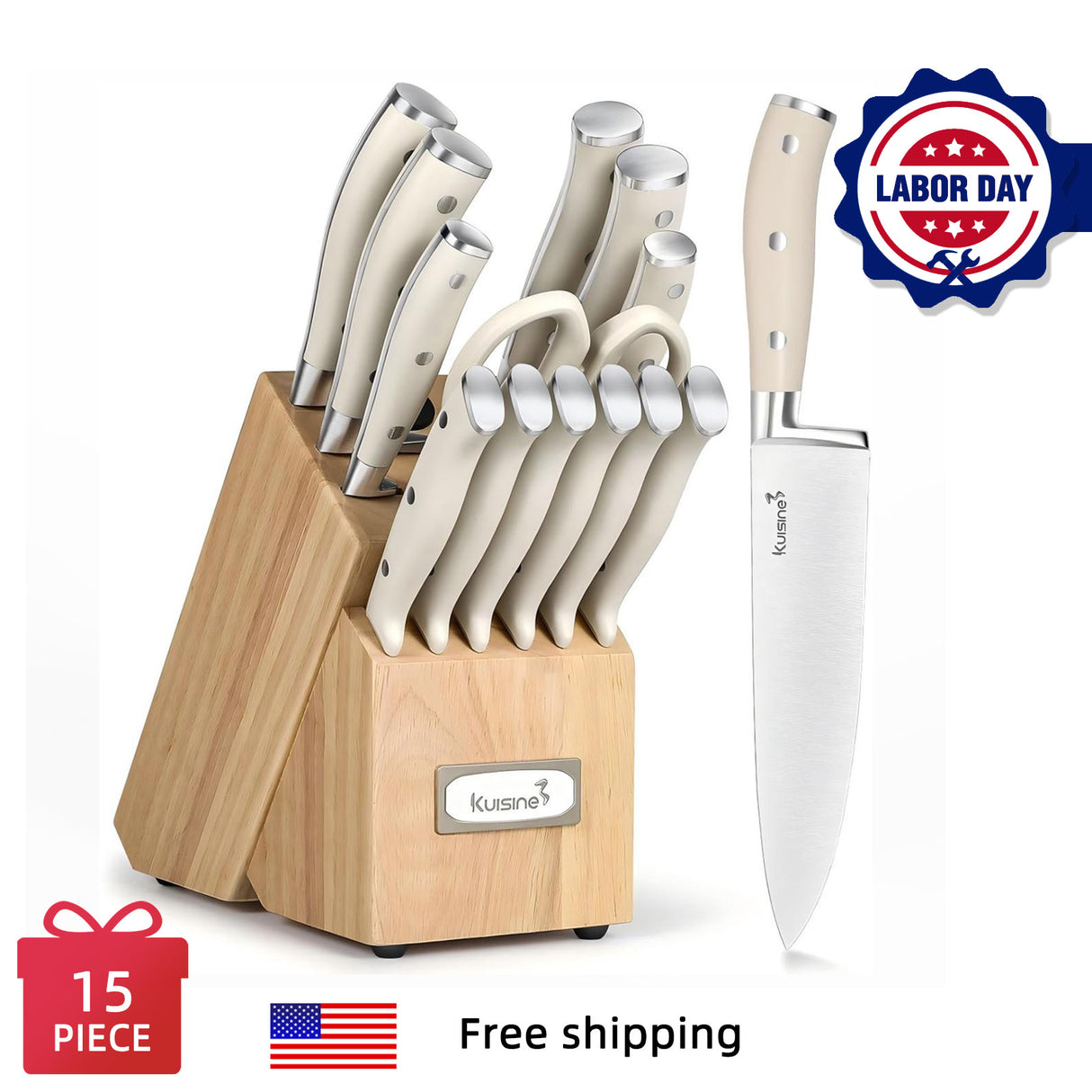 15pcs Kitchen Knife Set with Sharpener - Ultra Sharp High Carbon Stainless Steel