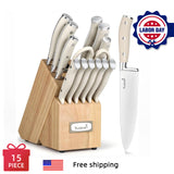 15pcs Kitchen Knife Set with Sharpener - Ultra Sharp High Carbon Stainless Steel