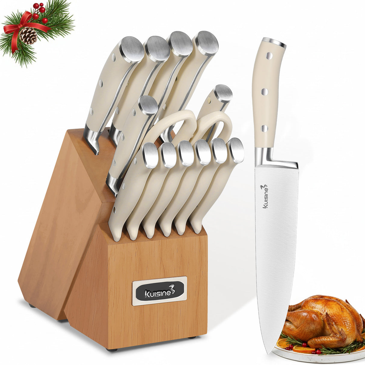 15 Piece High Carbon Stainless Steel Chef Knife Set with Built-in Sharpener