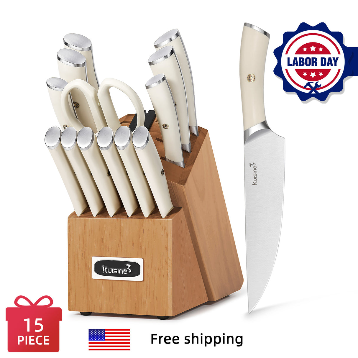 15 Piece Premium Knife Block Set with Ergonomic Handle
