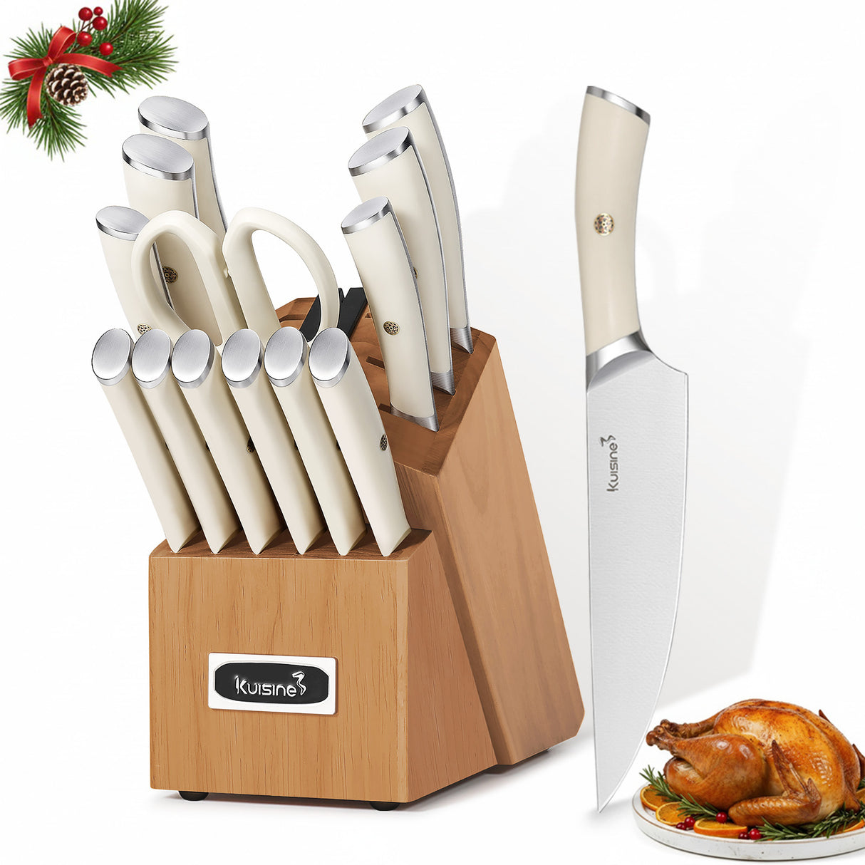 15 Piece Premium Knife Block Set with Ergonomic Handle