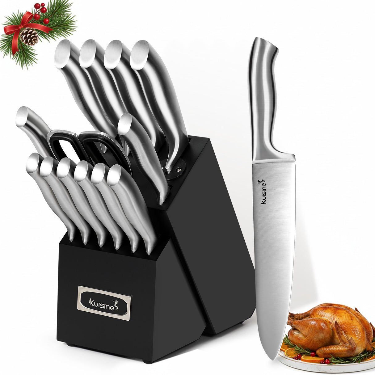 15 Piece High Carbon Stainless Steel Knife Block Sets for Easy Cleaning