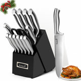 15 Piece High Carbon Stainless Steel Knife Block Sets for Easy Cleaning