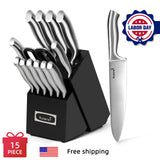 15 Piece High Carbon Stainless Steel Knife Block Sets for Easy Cleaning