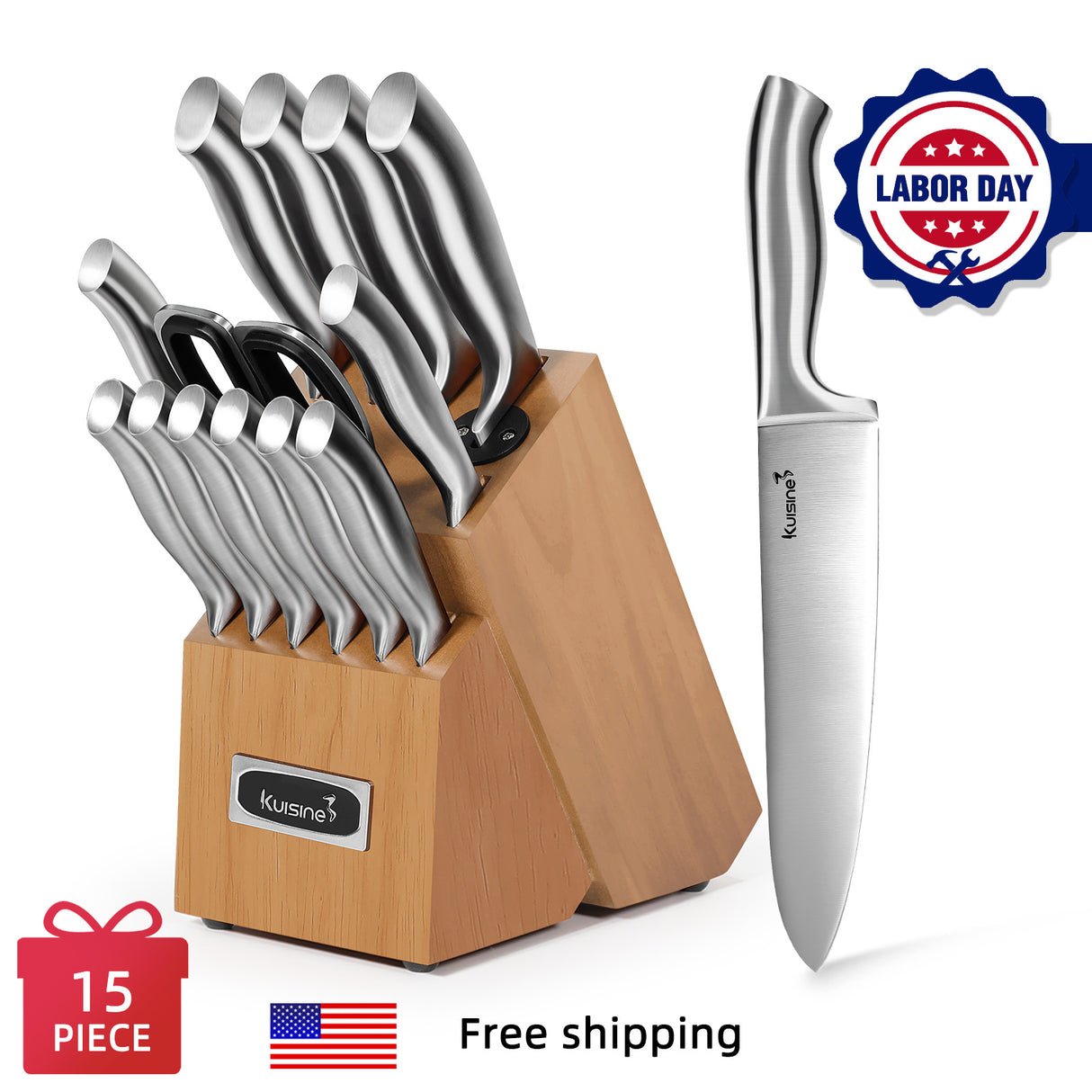 15 Piece High-Carbon Stainless Steel Knife Block Set