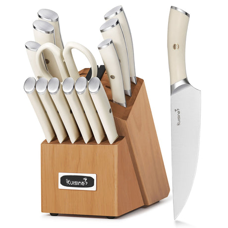 15 Piece Premium Knife Block Set with Ergonomic Handle - Kuisine Cutlery High Quality Kitchen Chef Knife Set