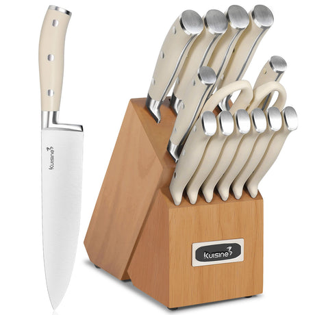 15 Piece High Carbon Stainless Steel Chef Knife Set with Built-in Sharpener - Kuisine Cutlery High Quality Kitchen Chef Knife Set