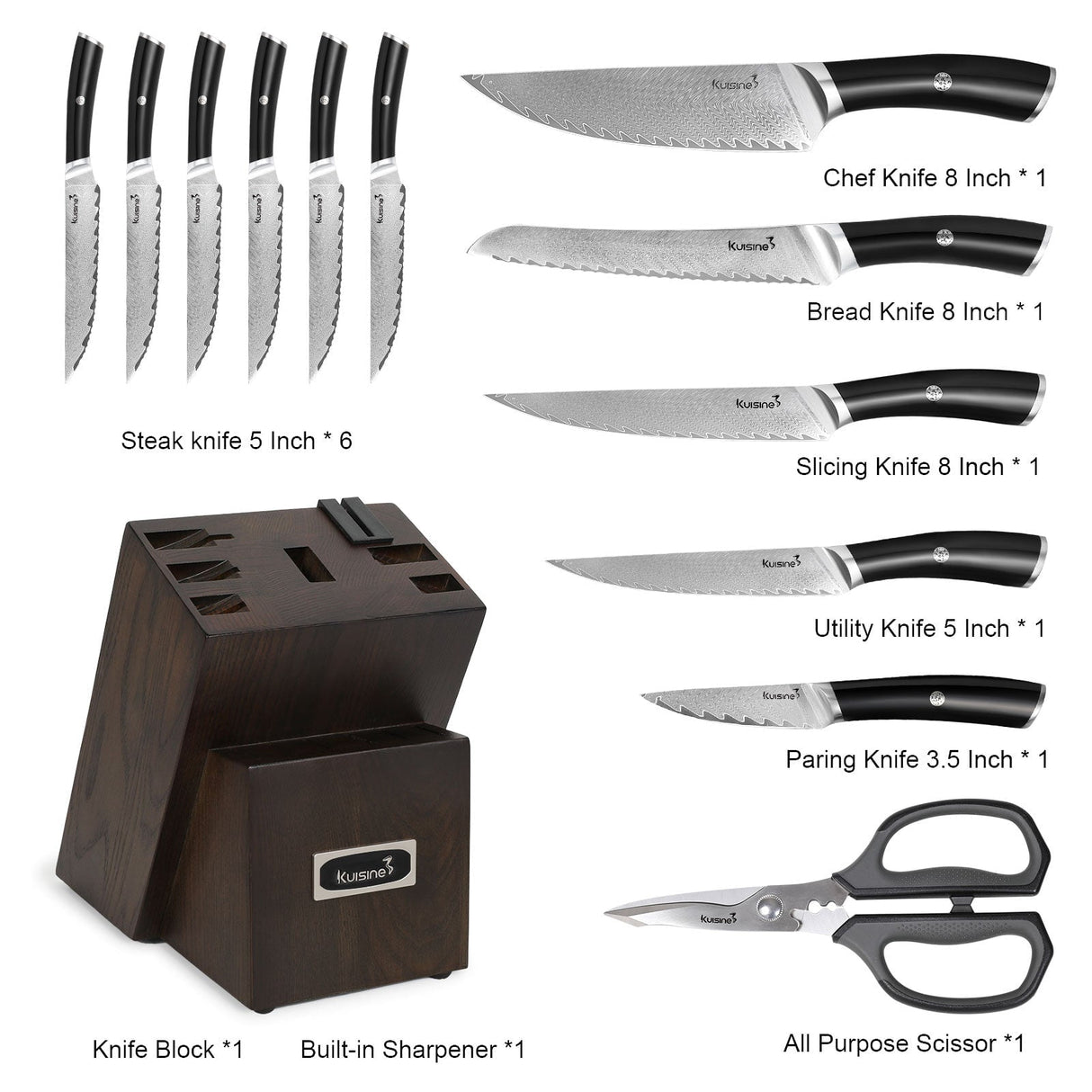 14 Piece High Quility Authentic Damascus Knife Set with Ergonomic Non-Slip Handle