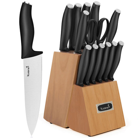 15 Piece Sharp Chef Knife Set with Ergonomic Handle for Home Cooks- Kuisine Cutlery High Quality Kitchen Chef Knife Set for Kitchen Personal Preference Razor Sharp Chef’s Knives Suitable for Rocking Motion Rocking Motion Weight Balance knife set for Professional Chefs